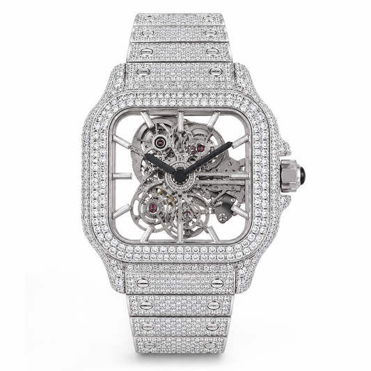 Silver Skeleton CZ Watch